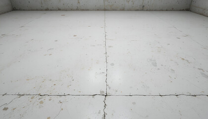 Industrial floor space with concrete wall and cracked tile surface, ideal for construction, design, or background texture, offering a versatile space.