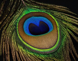 Obraz premium Peacock feather close-up; vibrant, iridescent, textured
