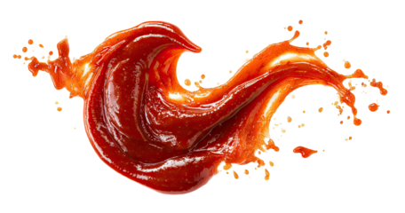 Dynamic splash of rich, glossy red sauce in fluid motion