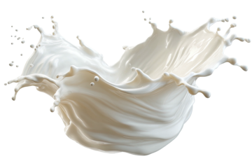 Dynamic white liquid splash frozen in mid-air with droplets