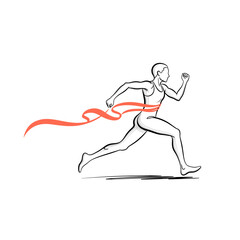 Dynamic illustration of a runner crossing the finish line with a ribbon in motion