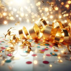 Festive Celebration: Golden ribbons with confetti