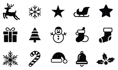 Obraz premium Set of winter holidays icons like santa hat candy cane snowflake reindeer tree stocking present exactly 120 characters long