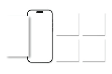A phone stands to the side with four squares