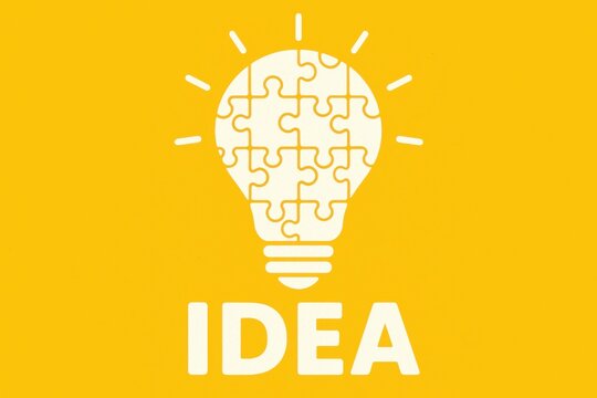 Light bulb illustration composed of puzzle pieces, symbolizing creativity and problem-solving. Concept of ideas, innovation, and collaborative thinking in design.