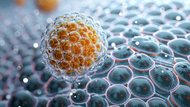 Macro shot liposome nanocarrier binding to specific marker visual metaphor, crisp laboratory editorial, targeted drug delivery