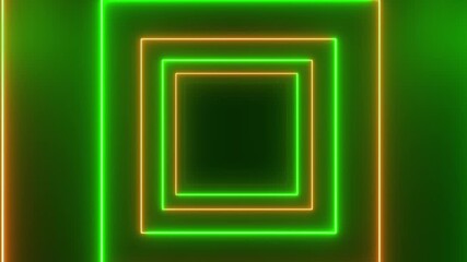 Video animation of abstract glowing motion design with green and golden neon cubes - abstract background - seamless loop. - Powered by Adobe