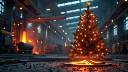Ein Weihnachtsbaum in einer Industriehalle