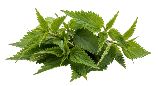 Fresh green stinging nettle leaves isolated on transparent background