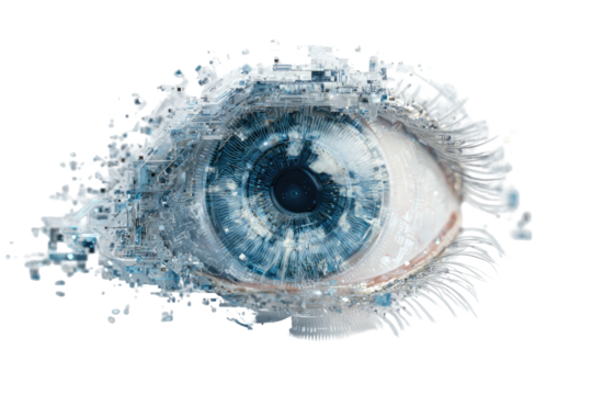 Futuristic digital eye with intricate circuitry