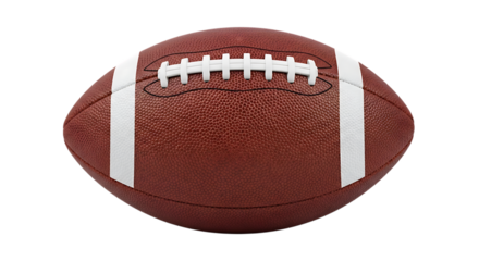 American football with white laces and stripes, isolated on transparent background