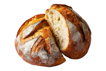 Rewena bread loaf, Maori potato sourdough bread, isolated on white transparent background, concept of New Zealand bakery.