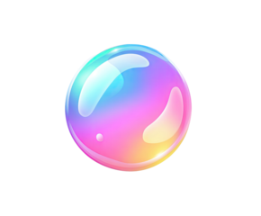 A shimmering iridescent sphere reflects rainbow colors against a black background