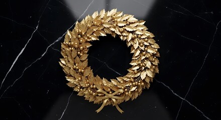 Golden Laurel Wreath, Symbol of Victory, Achievement, and Honor, Set Against a Dark Marble Background