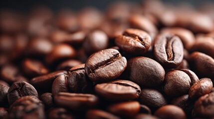 Close-up of roasted coffee beans, perfect for a rich and aromatic morning brew