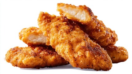 Golden Fried Chicken Tenders on a White Background