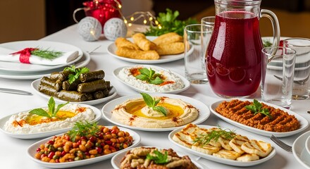 Array of Middle Eastern dishes served on a festive dining table  