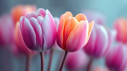 Vibrant tulips in full bloom, showcasing delicate petals and soft colors