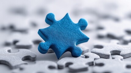 a single blue puzzle piece stands out from the others on a white surface