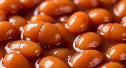 Baked beans in sauce close-up on a dark background  