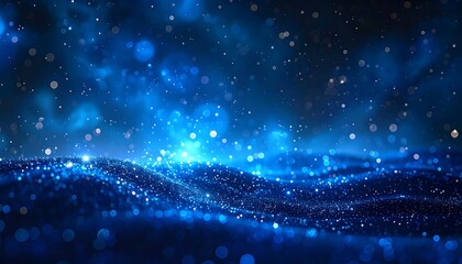 Glowing blue wave, particles, and bokeh against a starry background
