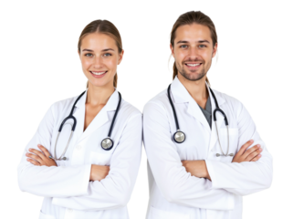 Medical professionals smiling while standing together in a bright setting during a daytime shift