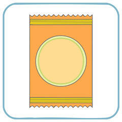 Sealed food sachet icon with blank circular label for branding and product mockup