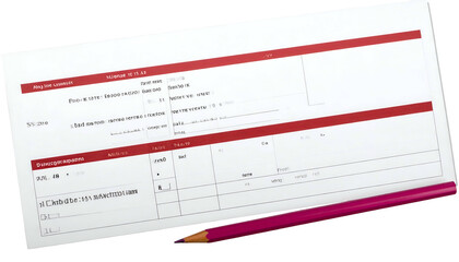 A close-up view of a partially filled form with a magenta pencil placed on the surface