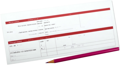 A close-up view of a partially filled form with a magenta pencil placed on the surface