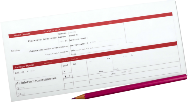 A close-up view of a partially filled form with a magenta pencil placed on the surface