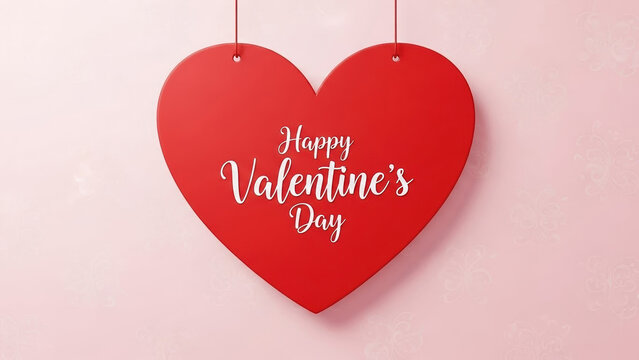 Happy Valentines Day holiday poster flyer greeting card with red heart on pink background love celebration