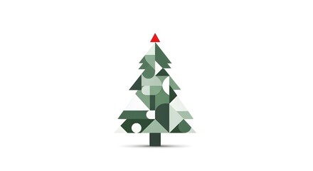 Abstract Geometric Christmas Tree Illustration with Red Star on Top, Festive Minimalist Design