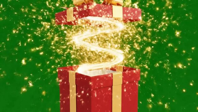 green screen video Christmas gift box, A Christmas gift box pops open magically