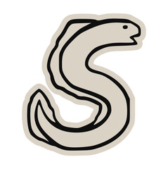 Eel doodle sketch icon: hand drawn vector illustration of moray or electric eel for seafood, sushi, fishing, sea, animal, wildlife, water, nature, marine, simple, snake, minimal, retro