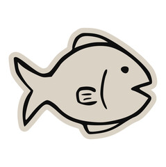 Fish doodle icon, hand drawn simple style marine animal vector element. Isolated cute sea creature sticker for aquarium illustration, seafood logo, nautical print, and children's education design