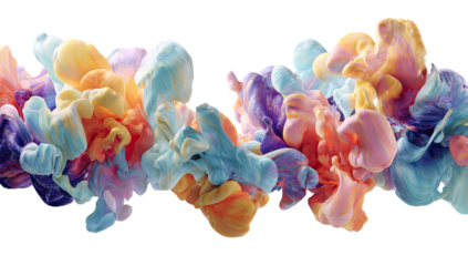 Vibrant, ethereal ink clouds in a fluid, abstract cascade