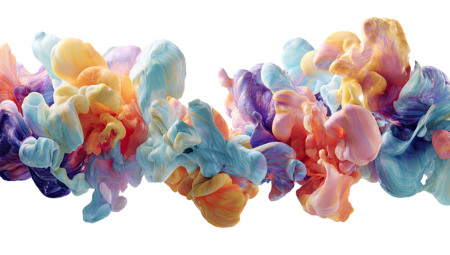 Vibrant, ethereal ink clouds in a fluid, abstract cascade