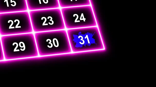 Marking the date number 31th, focusing on the number highlighted with a red cross or paint stain/ ink bloom on the calendar. Highlighting date Very important date on the calendar. Signing a day 