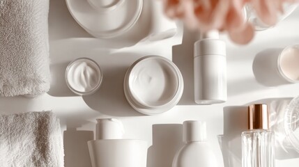 postbiotics. Skincare products and accessories arranged elegantly with soft focus. lifestyle magazines, social media lookbooks, designed for lifestyle magazines and social media content.