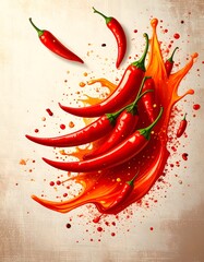 Vibrant Chili Peppers in a Splash of Sauce