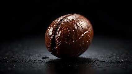 Detailed cocoa bean macro captured above mirror-like water with soft warm lighting