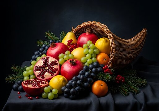 Abundant cornucopia with fresh autumn fruits - Powered by Adobe