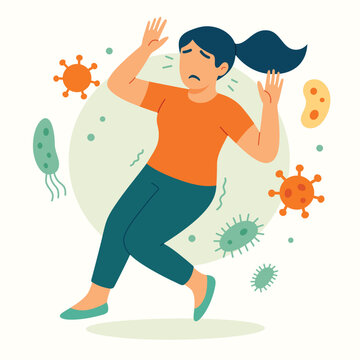 Germs phobia mysophobia illustration of woman afraid of germs