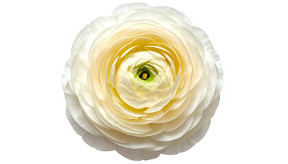 Close-up of a perfectly formed, white flower with layers of delicate petals