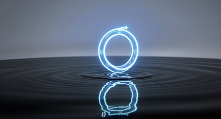 High-detail transparent glass tube forming glowing loop over reflective dark surface