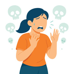 Fear of death thanatophobia illustration of woman overwhelmed by mortality thoughts