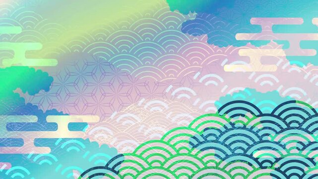 青い波模様が動く日本の伝統的な和柄背景アニメーション