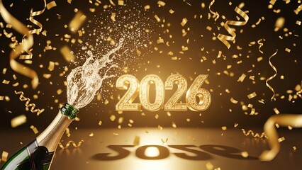 Pop the champagne and celebrate the New Year 2026 with golden confetti and elegance