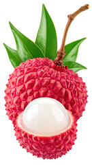 Fresh, ripe lychee cut open showing juicy white flesh