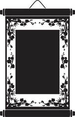 Decorative black scroll with floral border and blank center